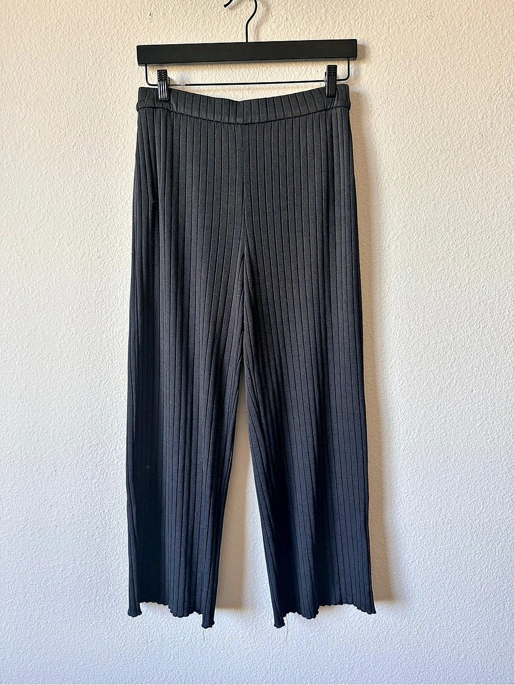 Club Monaco Ribbed Wide Leg Pants Black Size Medium